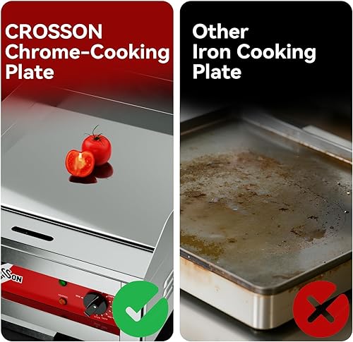 Miniatura 5 de CROSSON Plancha eléctrica comercial de 16 pulgadas, parrilla eléctrica superior plana de 120 V1750 W, placa de cocina cromada antiadherente de 25