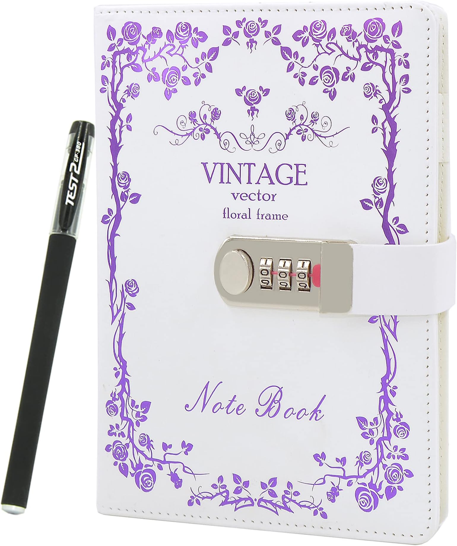 Vintage Retro PU Leather Cover Notebook Planner, Travel Journal with Lock, Lockable Diary Lock Journal, Password Writing Notepad with Pen, 5.9" x 8.4"