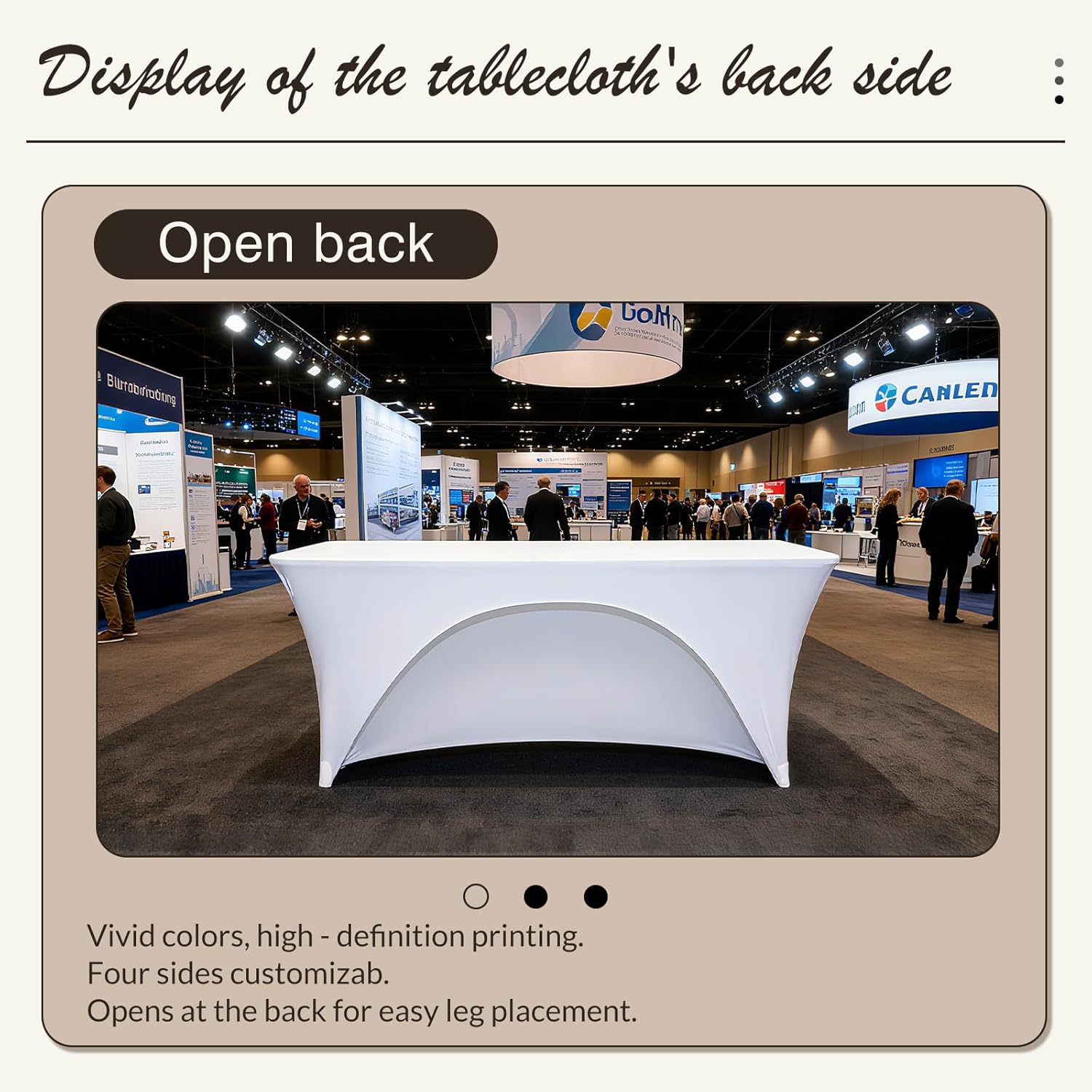 Custom Stretch Spandex Table Cloth with Business Logo 4/5/6/8 FT Personalized Table Cloths for Tradeshow Events/Company/School/Associations/Shop/Church/Club /Society Two Styles (4FT Open Back)