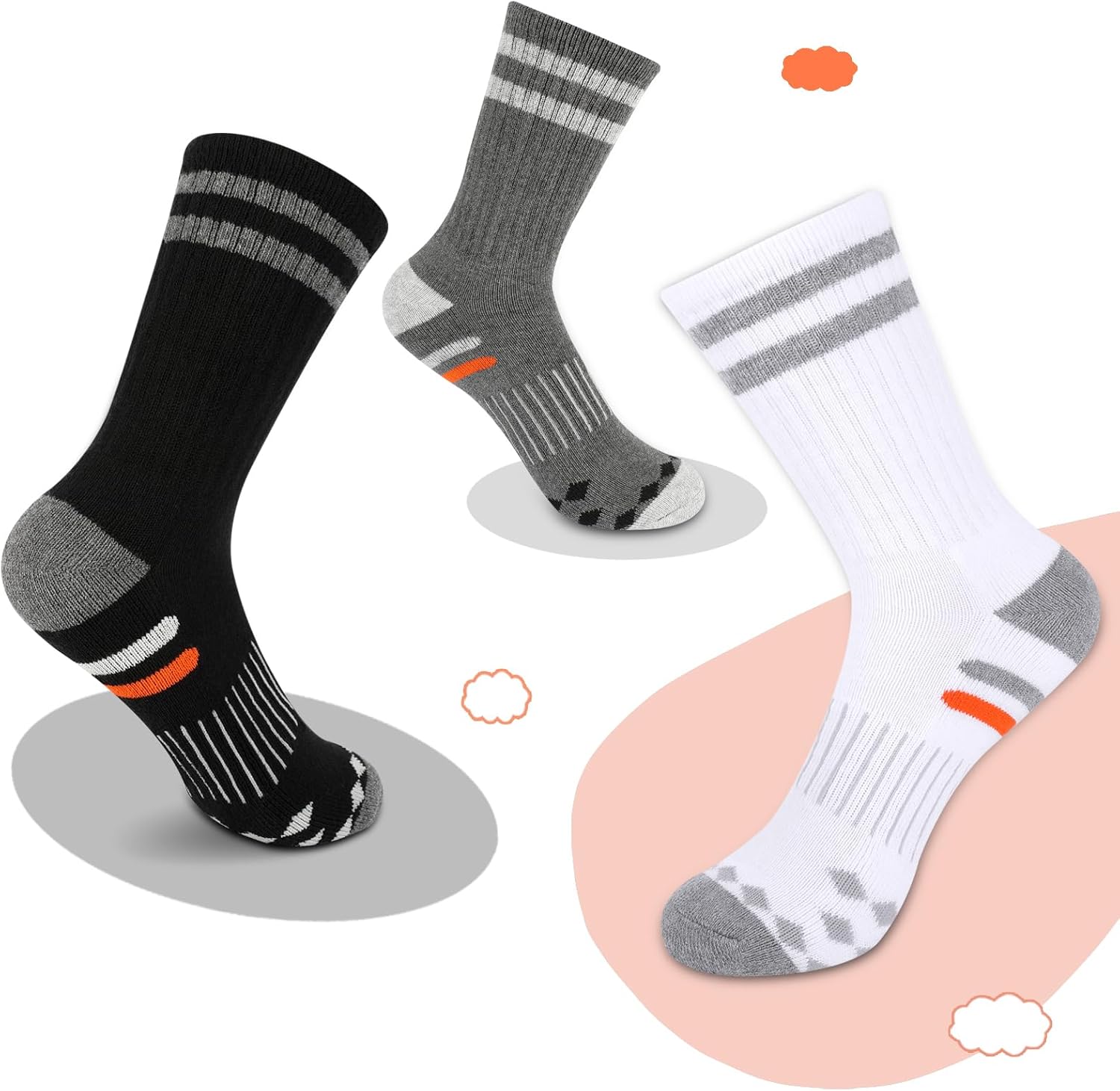 Comfoex Boys Socks Crew Socks For Kids 6-8 4-6 8-10 Years Old Athletic Calf Half Cushioned Cotton Long Socks 6 Pairs