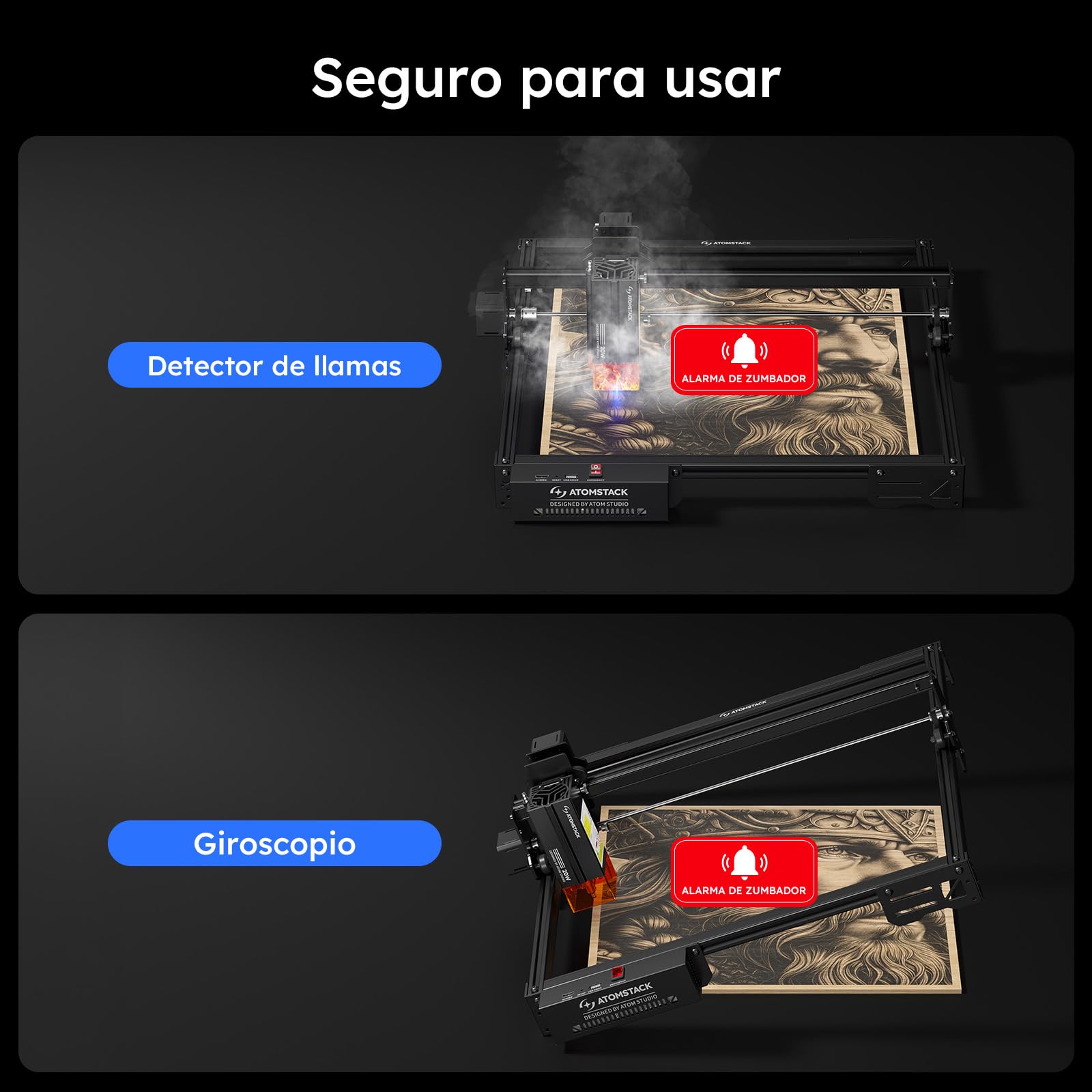 ATOMSTACK SWIFT A20 PRO V2 20W Grabadora Láser Área de Grabado: 410×380 mm Cortadora Láser de Alta Precisión Para Regalos Personalizados Madera Metal Acrílico Cuero (SWIFT A20 PRO V2 20W Negro)