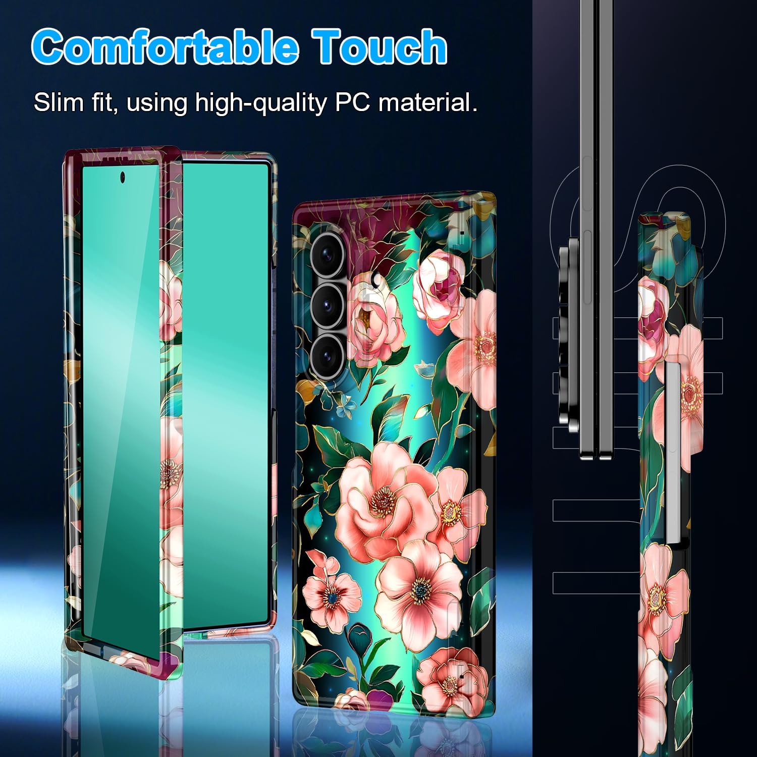 Hekodonk for Galaxy Z Fold 7 Case,[Compatible with MagSafe][Built-in Screen Protector][Hinge Protection],Magnetic Slim Shockproof Women Girls Case for Samsung Galaxy Z Fold 7,Pink/Green