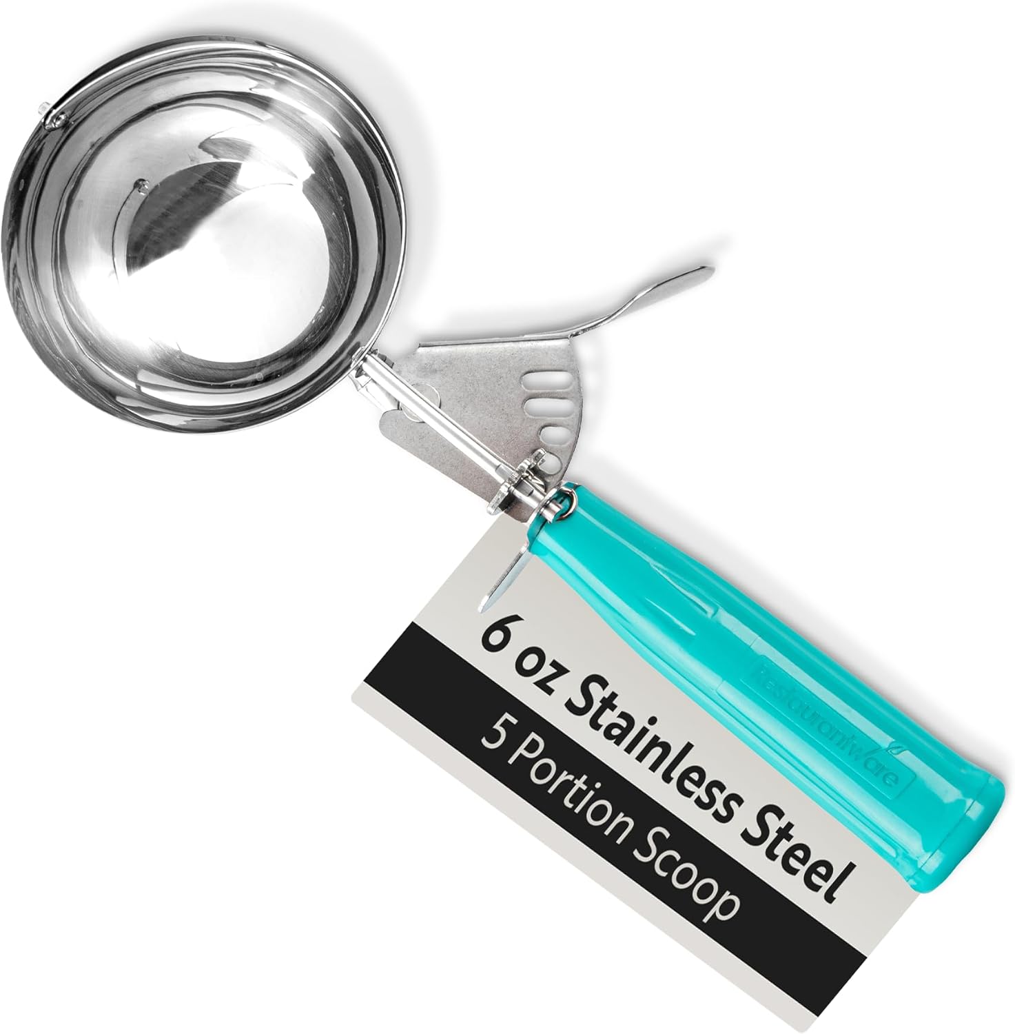 Restaurantware Met Lux 6 Ounce Portion Scoop 1 Durable Disher Scoop - Thumb Trigger Teal Stainless Steel Ice Cream Disher For Portion Control For Ice Cream Mashed Potato And Cookie Dough