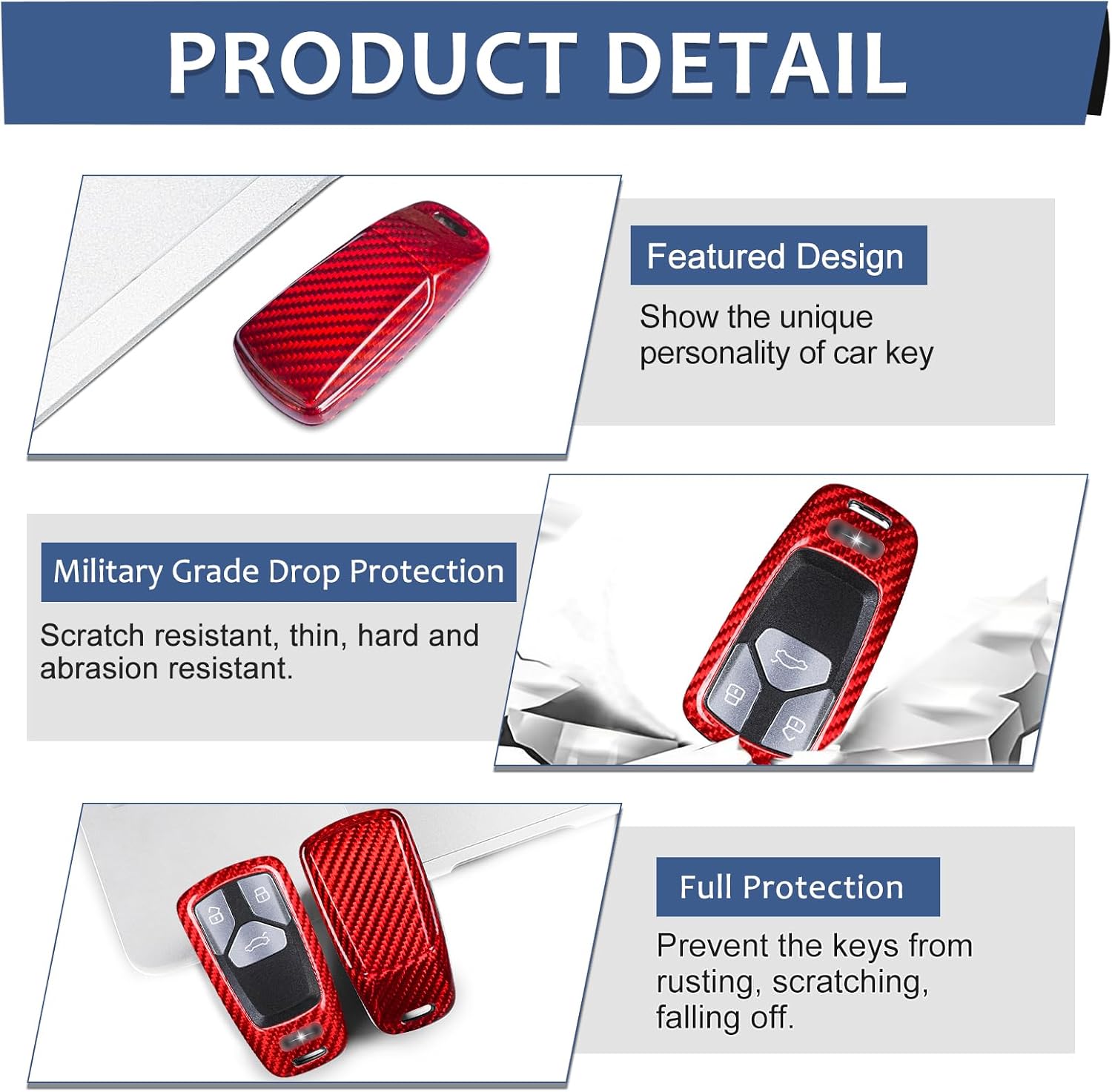 T-carbon Key Fob Cover Keychain Compatible With Audi Q5 S5 RS5 SQ5 A5 2024,Real Carbon Fiber Key Fob Shell Protector Fits A6 A7 A8 SQ7 2017-2018 TT R8 2023 Smart Key Accessories