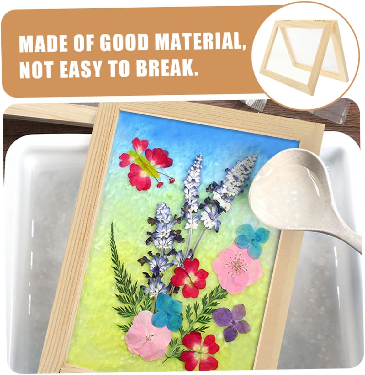 KONTONTY 2pcs Paper Making Frame Kit Wooden Mould Mesh Screen for Crafting for Handmade Cards Journals and Paper Art Projects