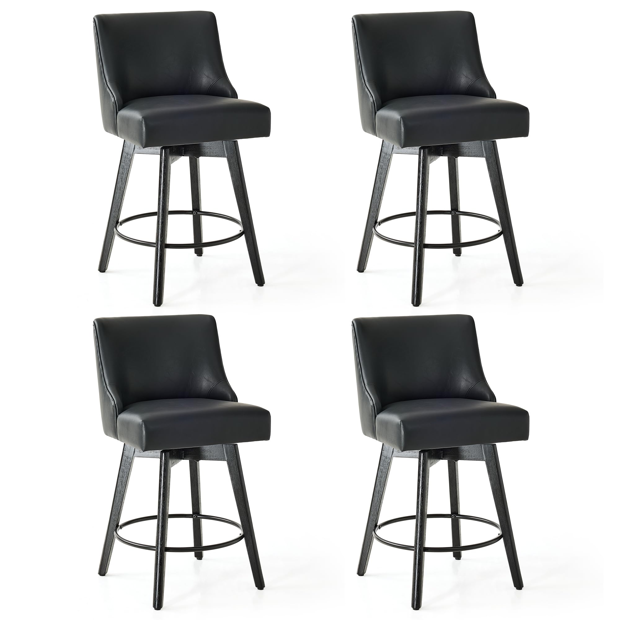 Photo 1 of **Partial Set**
Erdoru Counter Height Bar Stools Set of 4, Swivel Barstools with Backs and Wood Legs, Faux Leather Upholstered Counter Stools for Kitchend Island, Mid-Century Modern 26" Seat Height Bar Chairs, Black