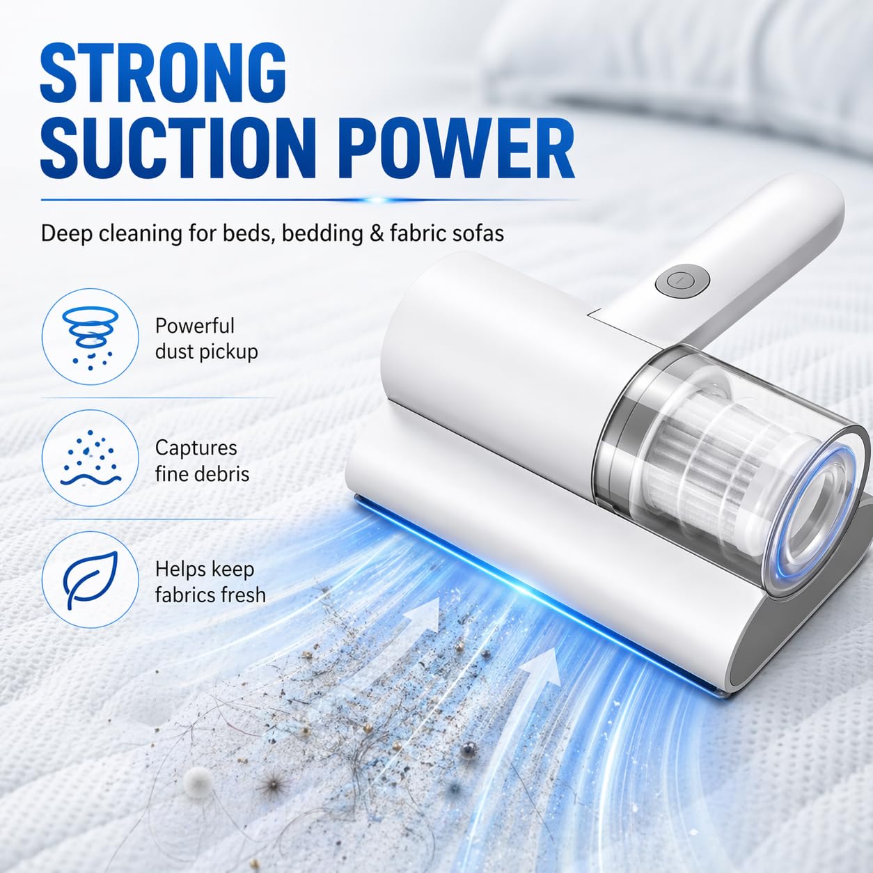 Aspiradora Antiacaros, Aspirador Acaros Sofa y Colchon con Una Gran Potencia de Aspiración, Aspirador Antiacaros para Colchones y Sofás Ropa de Cama y Sofás de Tela (Blanco)
