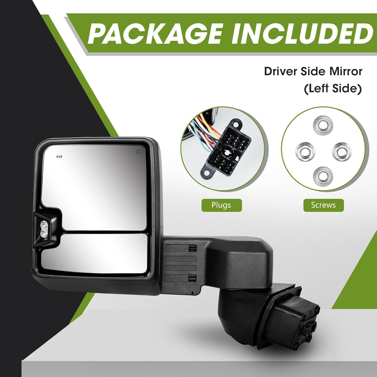 Towing Mirror for 2020-2025 Chevy Silverado/GMC Sierra 2500/3500HD Driver/Left Side Textured Cover