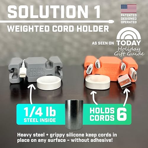 Miniatura 2 de CordBrick - Paquete de 4 soportes con peso para cables, para mesita de noche, gestión de cables, accesorio para teléfono, para adultos, multiusos,