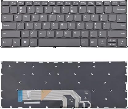 Replacement Keyboard Compatible with Lenovo Yoga 730-13IKB 730-13IWL, Yoga 530-14ikb, Flex 6-14ARR Flex 6-14IKB Series, Gray, Frameless, Without Backlight