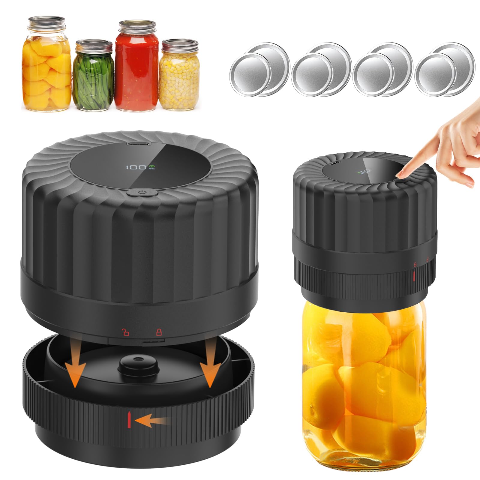 Sellador Eléctrico al Vacío para Tarros de Conservas, Sellador al vacío para tarros de conserva con tapas normales Mason Jar Selladora al Vacío Kit para el Almacenamiento de Alimentos