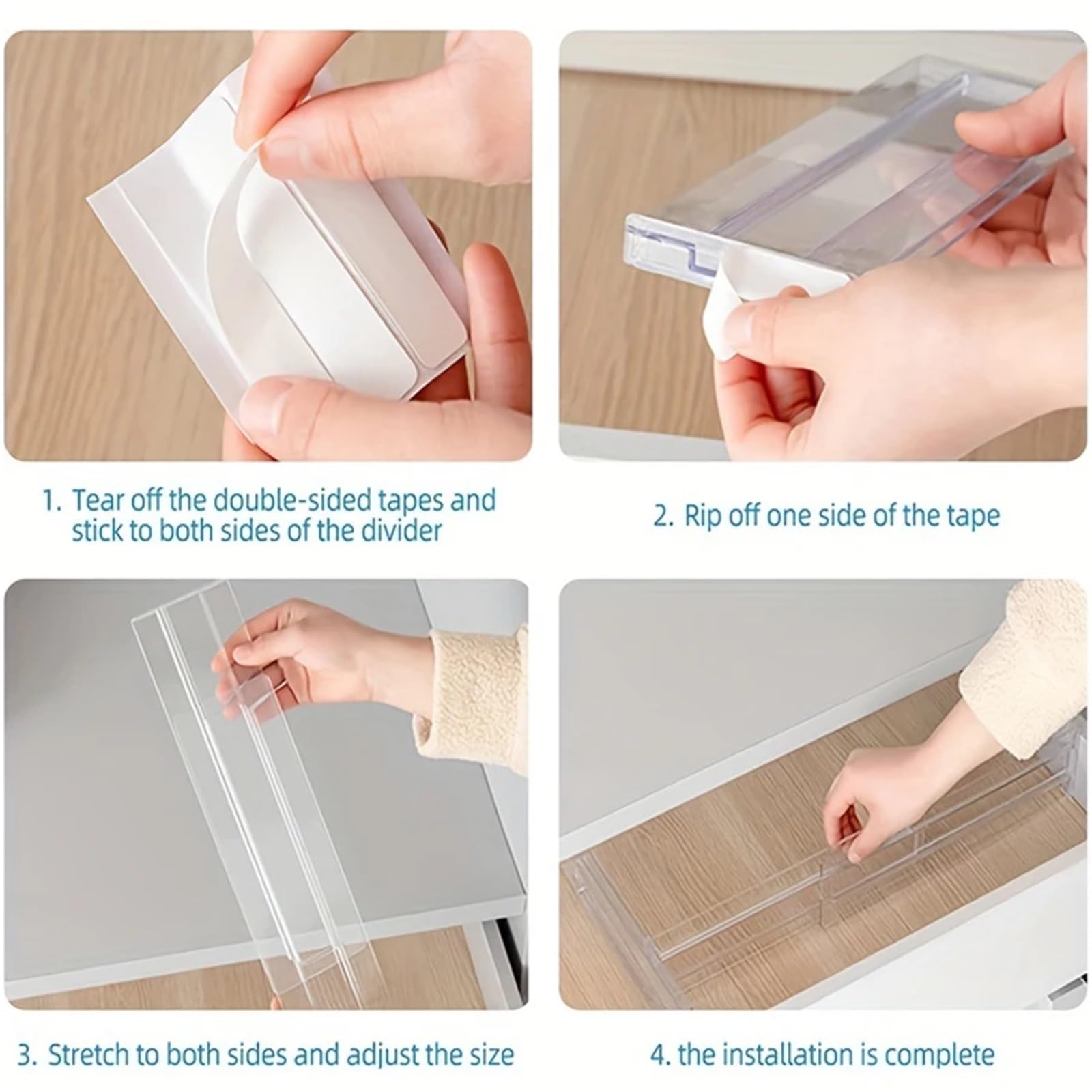 Separadores de cajones transparentes, organizador ajustable for ropa, cocina, cosméticos oficina, bueno for almacenamiento ordenado, 4/5/6 Uds(4pcs)