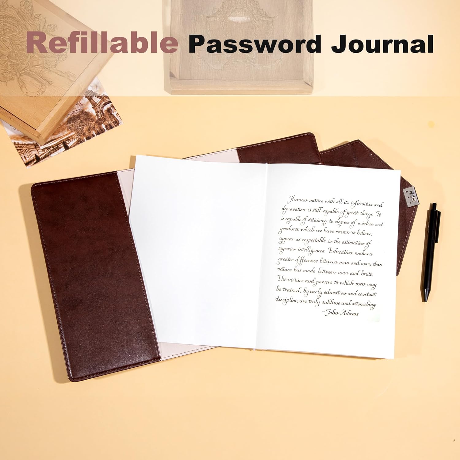 CAGIE Large Notebook Diary with Lock, 7.5 x 10 Inch Leather Journal with Lock for Writing, 220 Pages Women Men Hardcover Lock Diary Password Protected Notebook with Pen & Gift Box