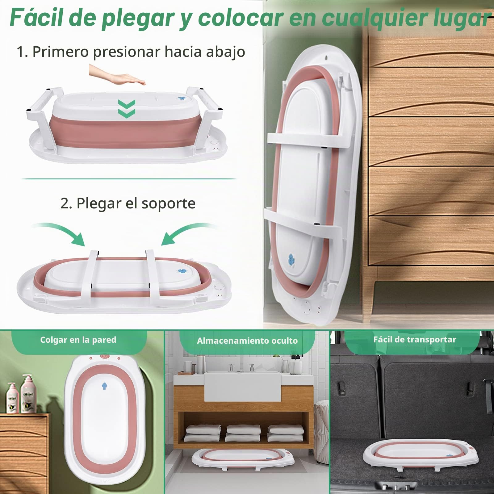 Froadp 82x50x20cm Bañera Plegable para Bebé, Bañeras Antideslizante para Niños con Suporto, Baña Ducha de Seguridad Portátil para Bebés y Recién Nacidos Niños de 0 a 8 Años (Rosa con Cojín)