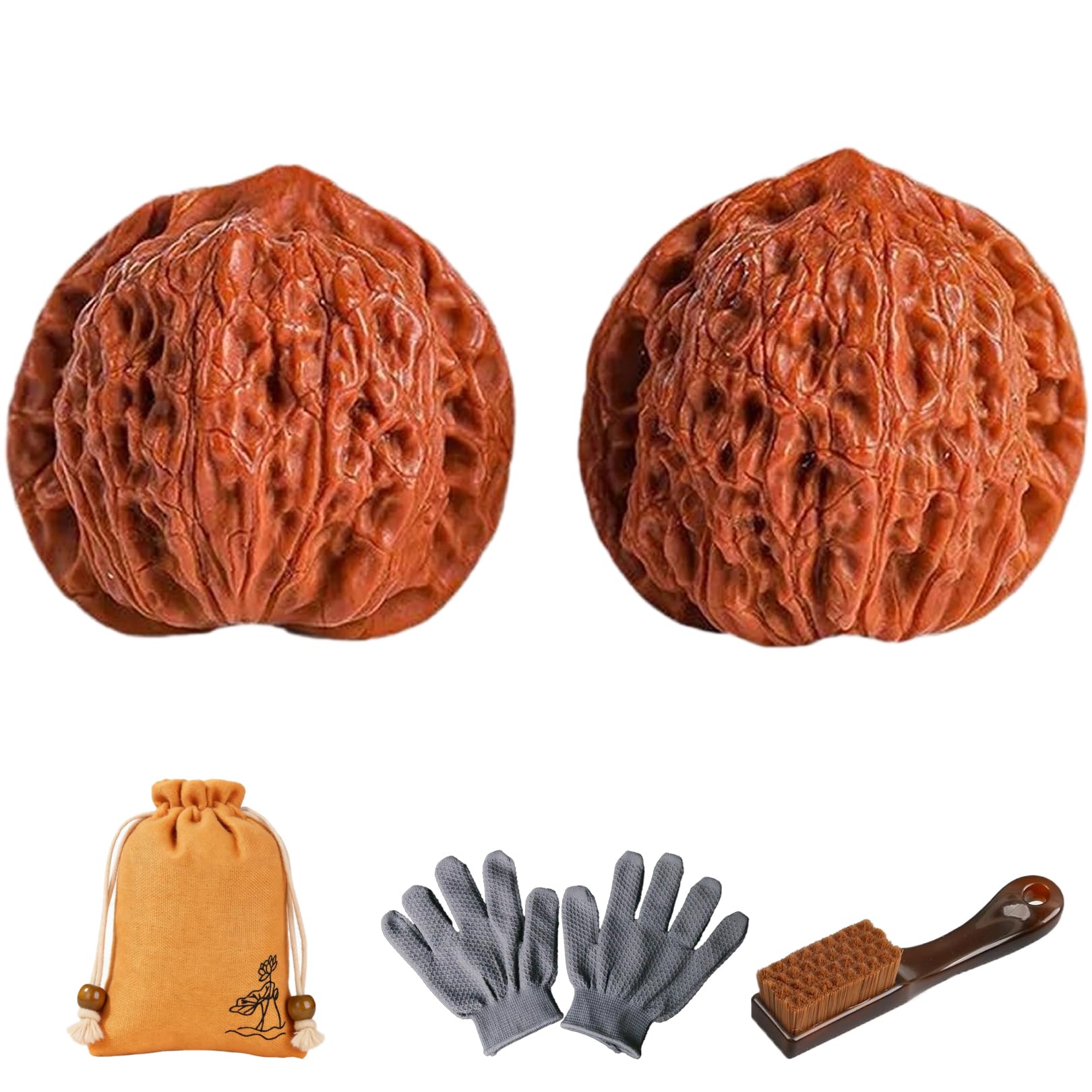 2 PCS Wenwan Walnut, Chinese Walnuts Fidget with Brush & Storage Bag, Unique Texture Easy to Use for Relax & Concentrate (Original Color, 1PCS)