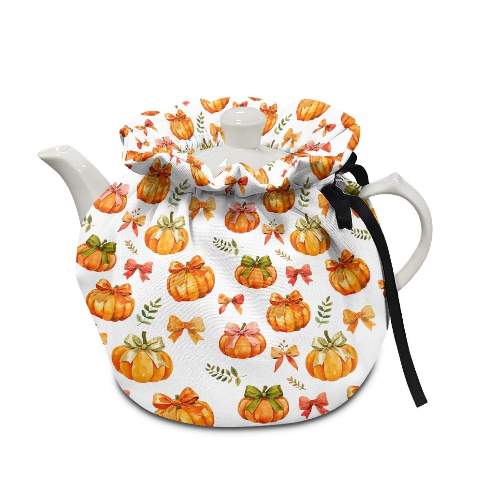 Fall Tea Cosy Cover Bow Print Kitchen Kettle Cover for Teapot Insulated Tea Cozy Soft Fabric Teapot Covers for Home Party Decor