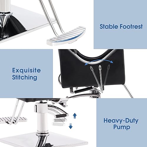 Miniatura 7 de BarberPub Silla reclinable clásica de peluquería de cuero resistente para peluquería de spa y peluquería, equipo de belleza 3126 (champán)