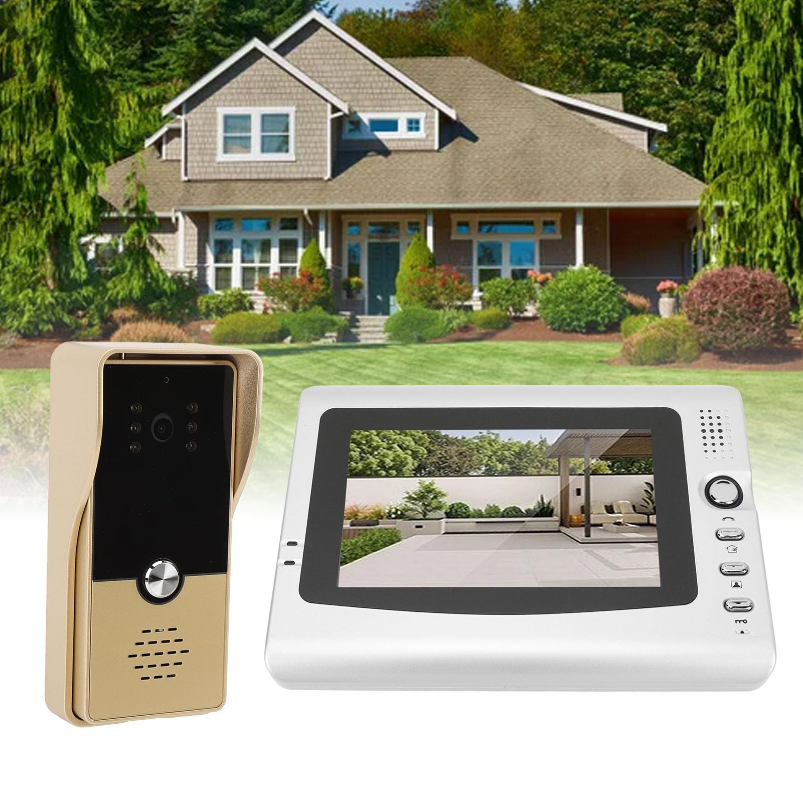 Sistemas Videocitofono Cablato, Monitor Videocitofono da 7 Pollici con Visione Notturna IR, Kit Videocitofono Supporto Monitoraggio, Sblocco, Citofono Bidirezionale per (GOLD)