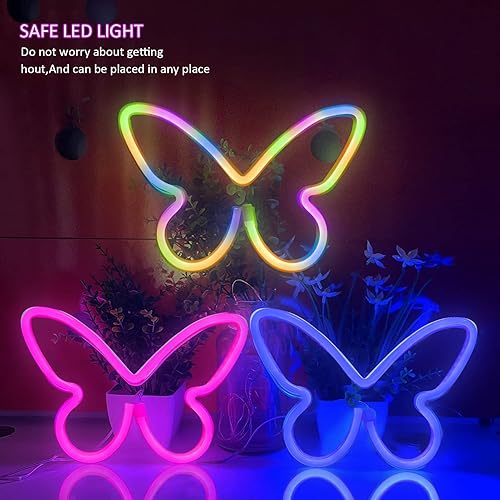 Miniatura 4 de 3 letreros de neón de mariposa, luz de neón para dormitorio, USB o 3 pilas AA, decoración de pared, luces de neón para regalo de cumpleaños, boda,