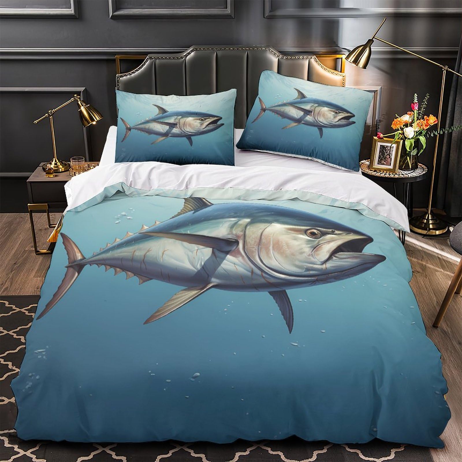 Parure de lit hypoallergique marine 3 pièces en tissu éclair très doux