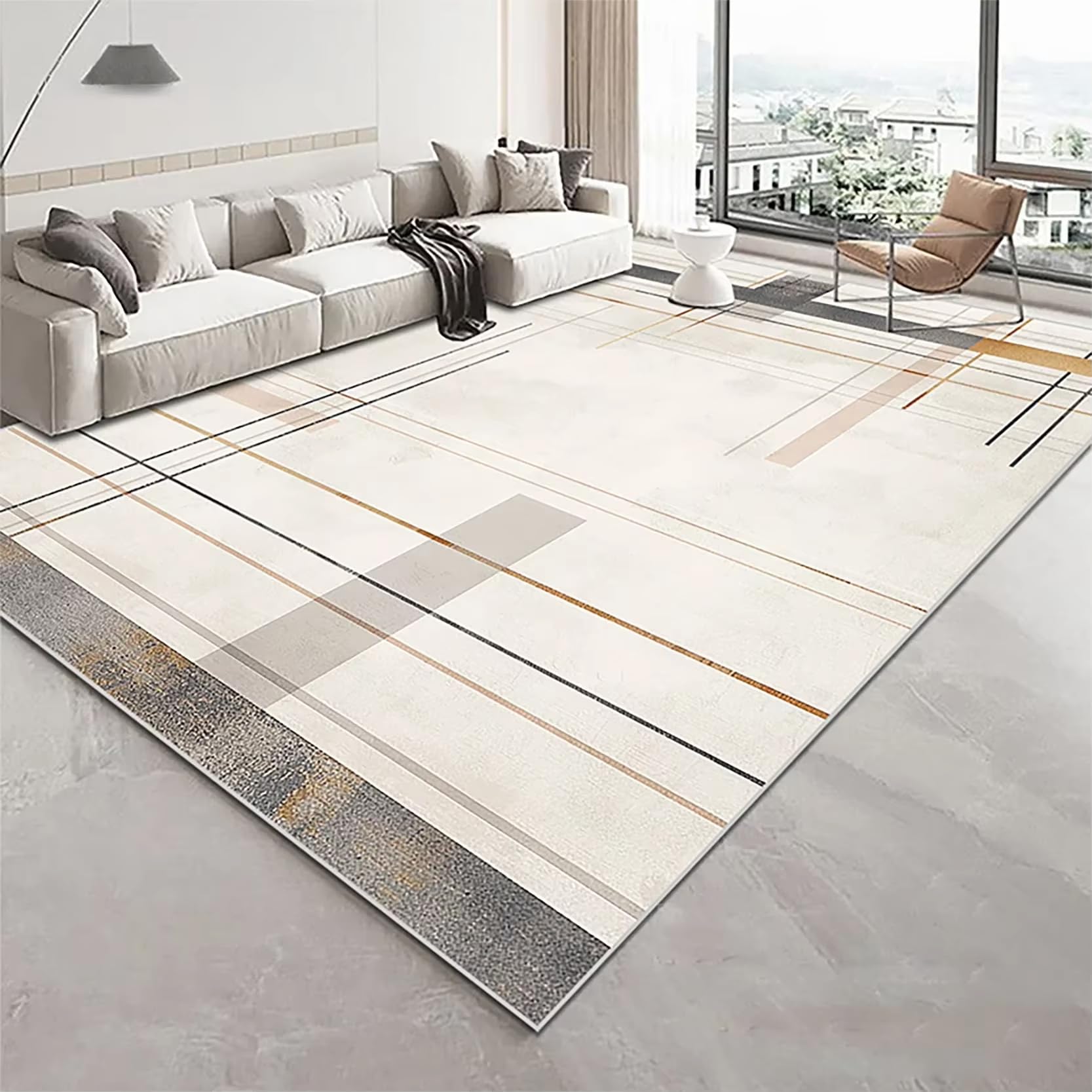 Tapis de luxe léger doré et moderne pour grand espace lounge