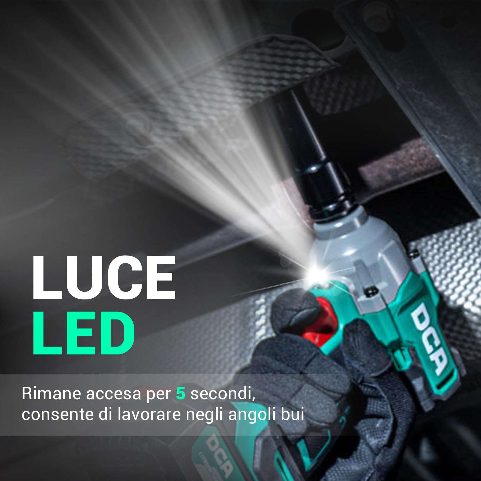DCA Avvitatore a Impulsi Brushless da 20V, 682Nm di Coppia Massima, Attacco ad Anello da 13mm, Batteria al Litio da 4000mAh*2, 4 Modalità, Luce LED, Design Compatto, Funzione Smart Loosen, ADPB520