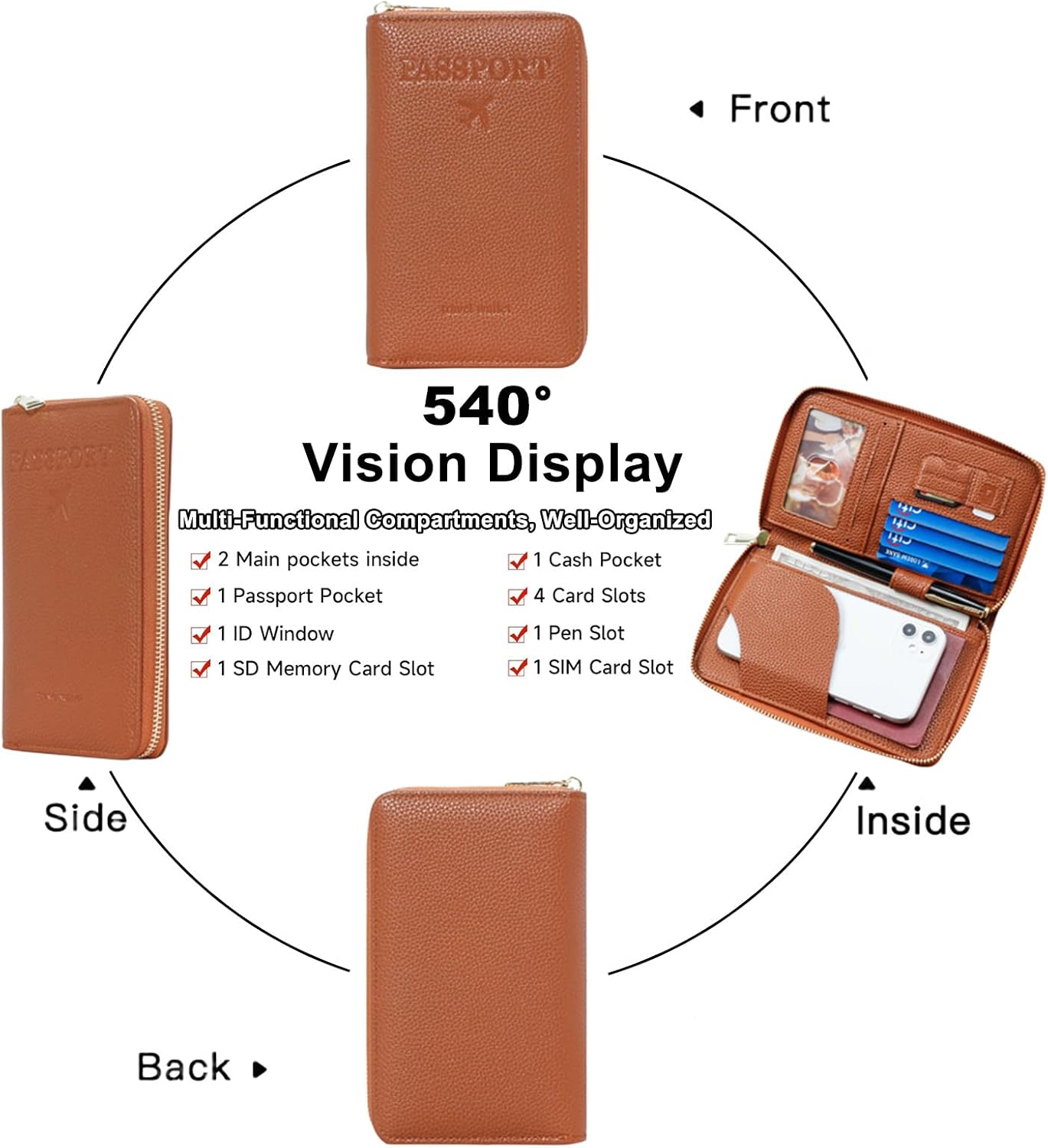 Multi-Functional Passport Holder Cover with Purse Charms,Premium Travel Wallet RFID Blocking Passport Cover Card Case for Holds Phones, Passports, Cash, Cards & Boarding Passes-Beige 8