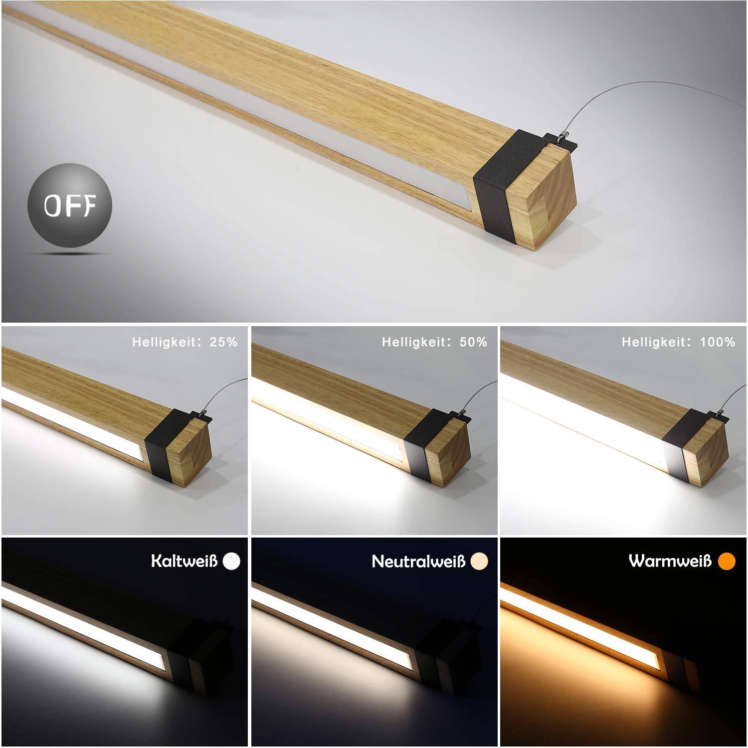 ZMH LED Pendelleuchte Esstisch Hängeleuchte Holz Küchenlampe Hängend | 100CM Hängelampe Wohnzimmer Dimmbar Esstischlampe 19W Industrial Esszimmerlampe Vintage Retro Pendellampe Schlafzimmer