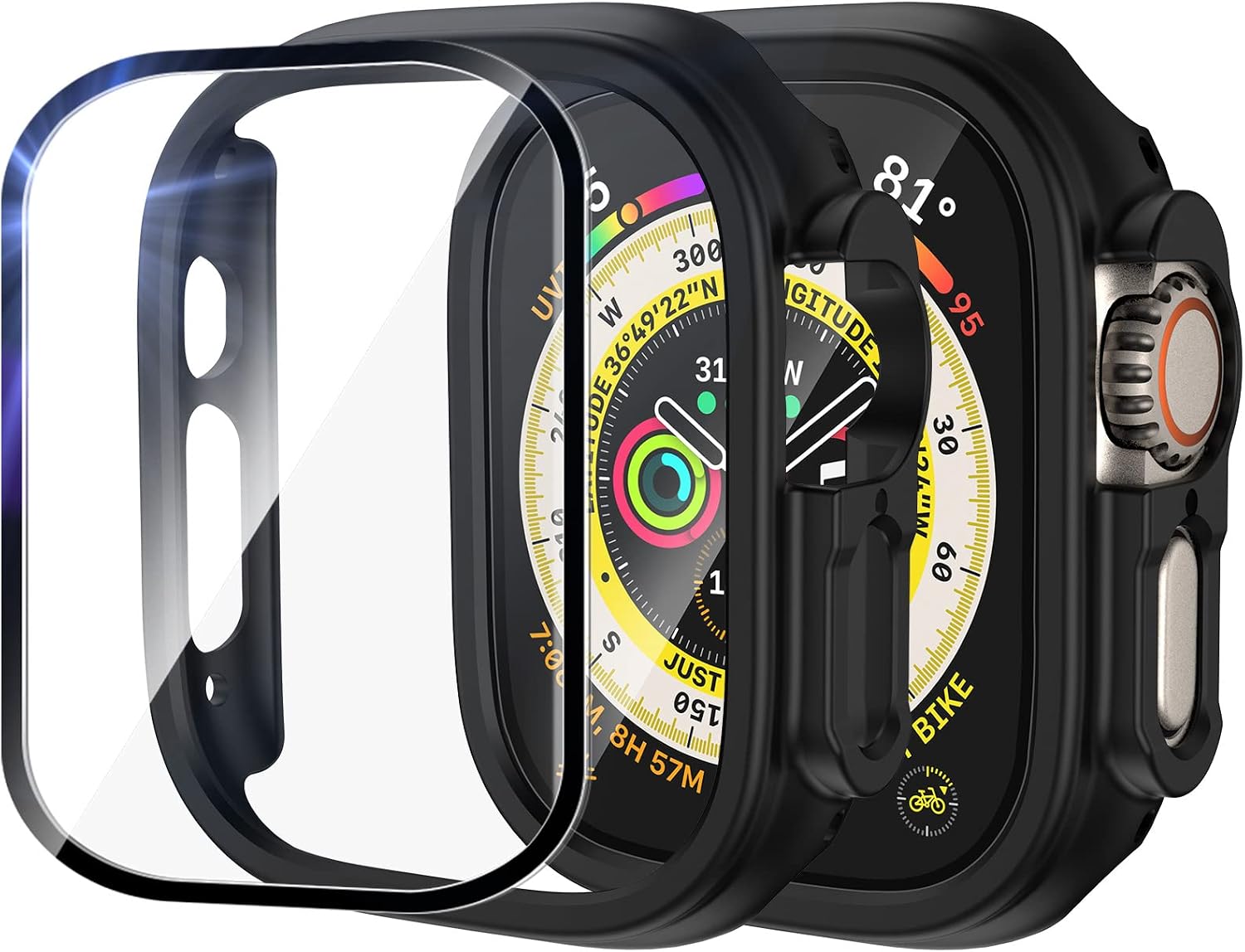 KIMILAR [2+2 Pack Screen Protector Case Compatible with Apple Watch Ultra 49mm, Waterproof Tempered Glass and Hard PC Protective Bumper Compatible with Apple Watch Ultra 49mm