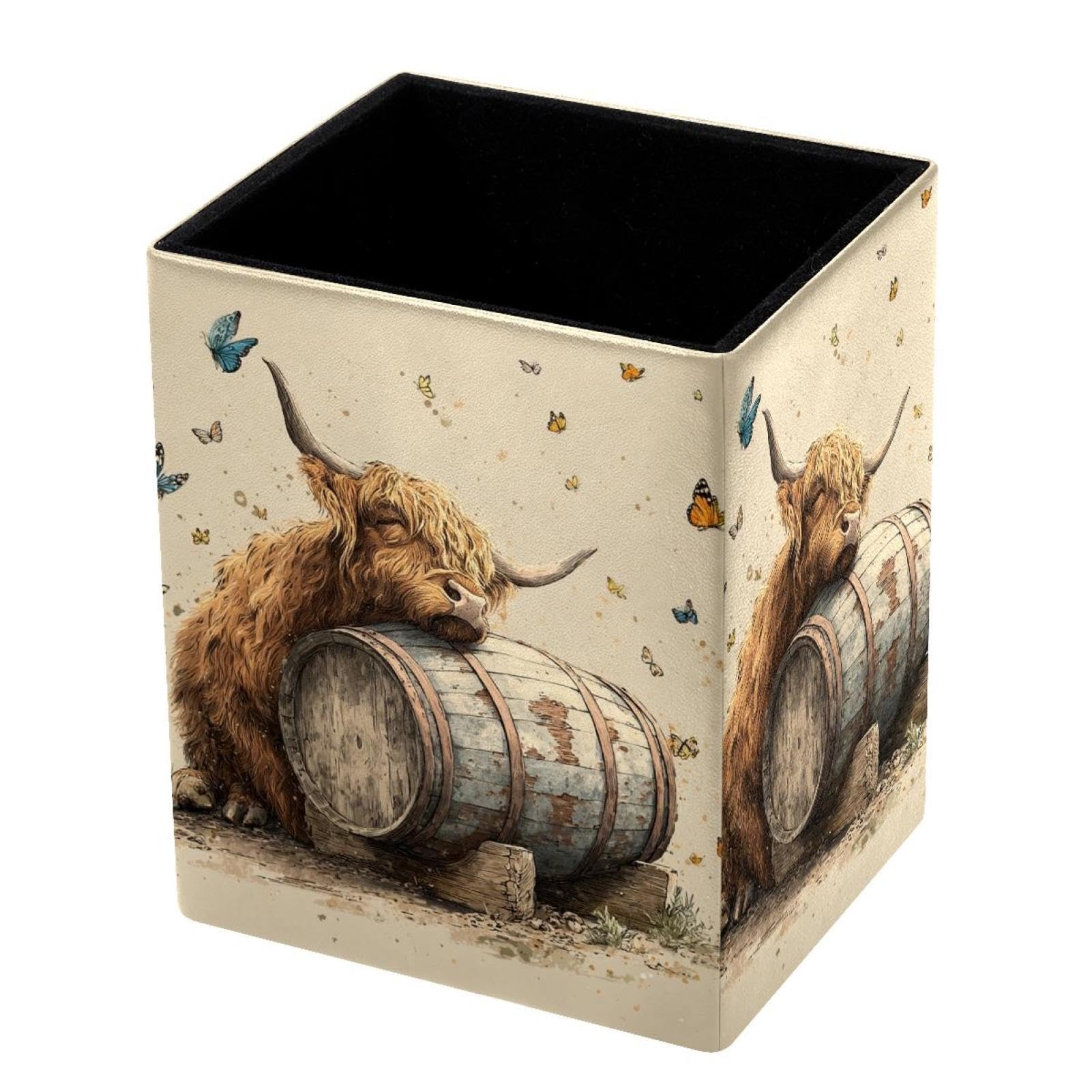 VAPOKF Pencil Holders for Desk, Highland Cow Printed Pen Holders Pen Pot Makeup Brushes Storage Desktop Stationery Supplies Organiser for Home Office