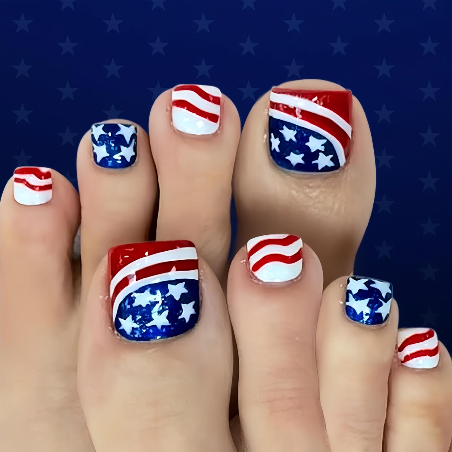 Independence Day Press on Toenails - 4th of July Designs