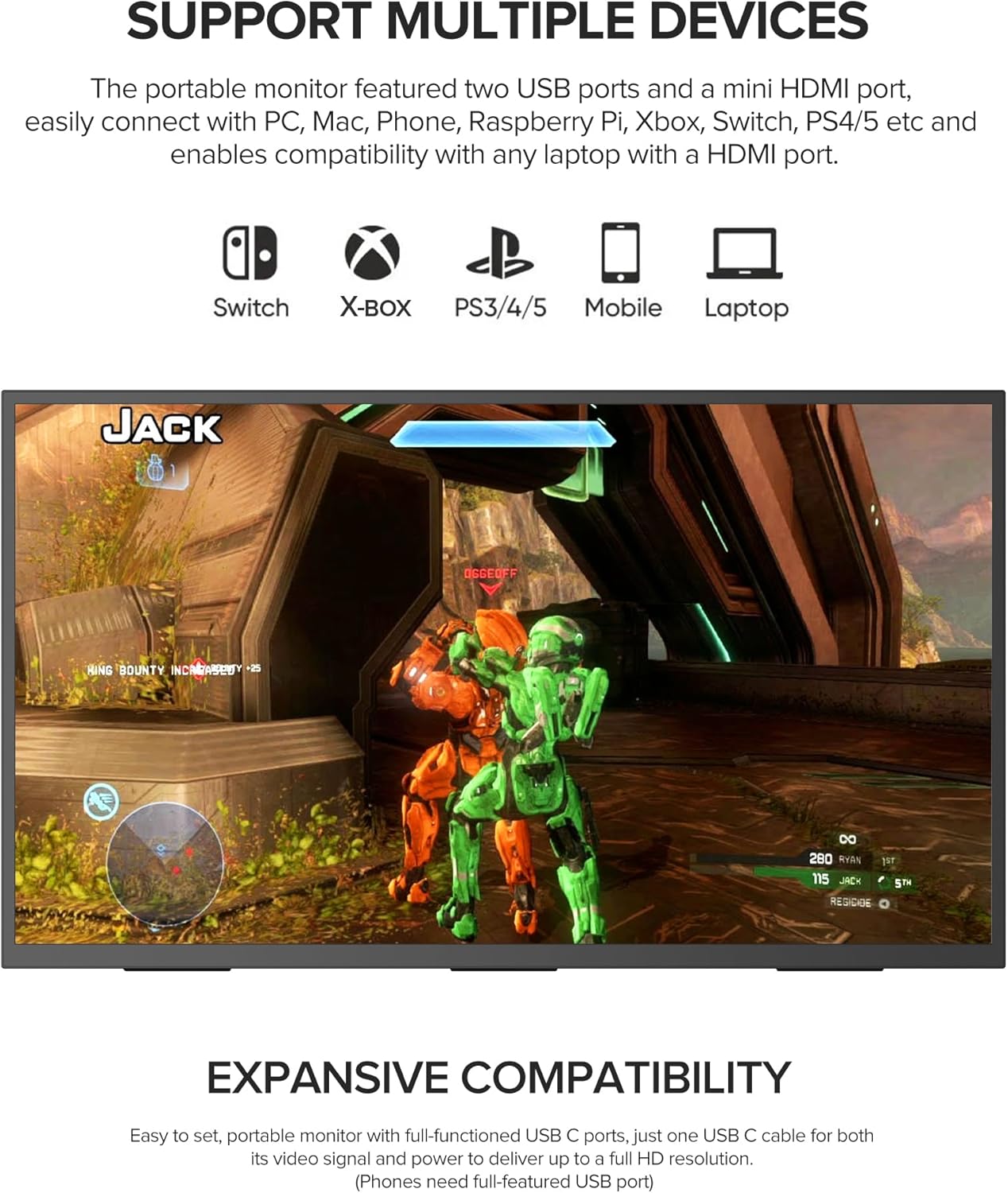 UPERFECT 24" 120Hz QLED Portable Touchscreen Monitor 1080P 125% sRGB 400Nits w/Stand & VESA, HDMI USB-C Travel Monitor for Laptop/Gaming Devices/Phone/Mini PC, External Second Screen for Gaming & Work