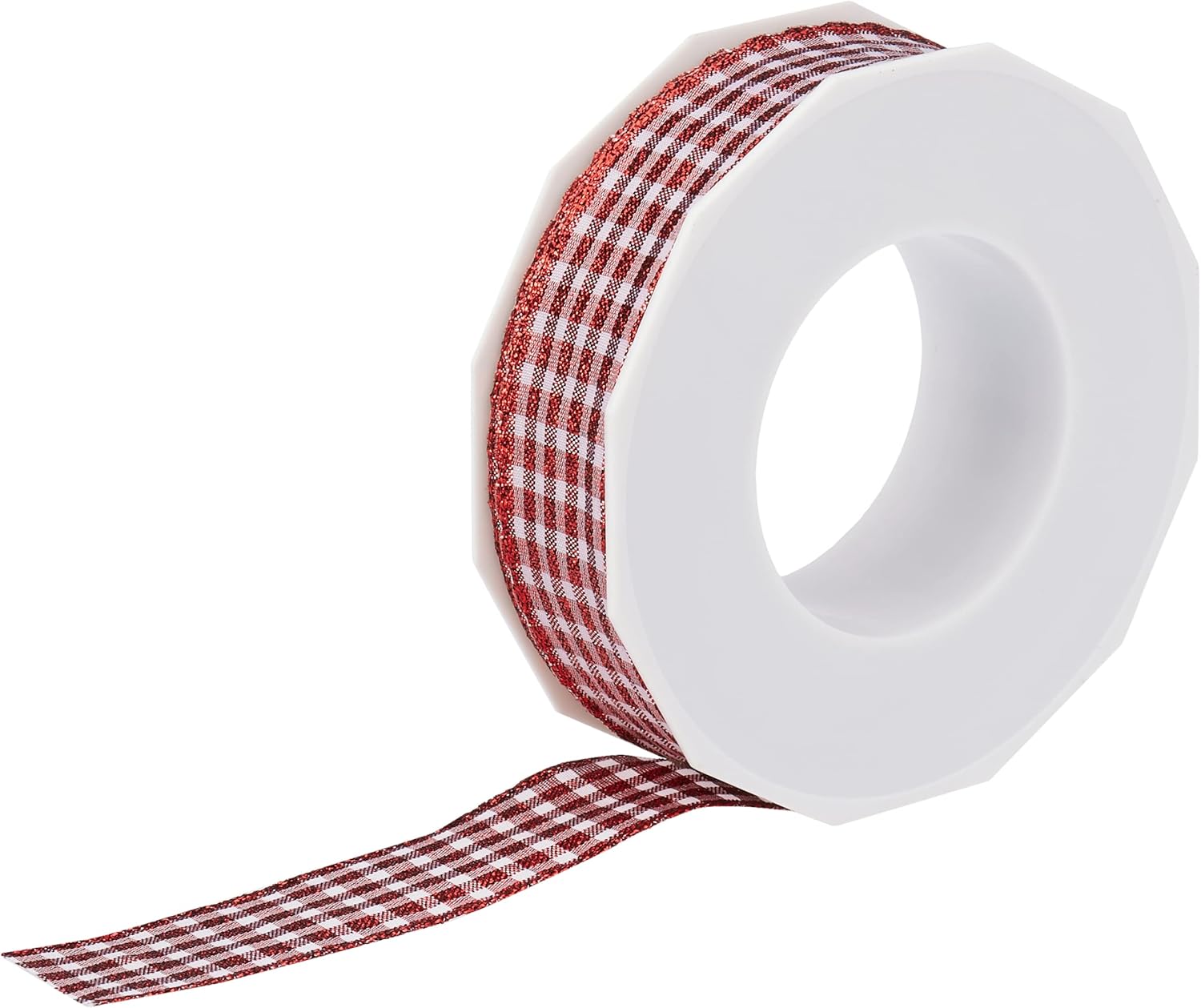 Präsent Vichy Metallic Wired Ribbon, 1-Inch by 22-Yard, Metallic Red