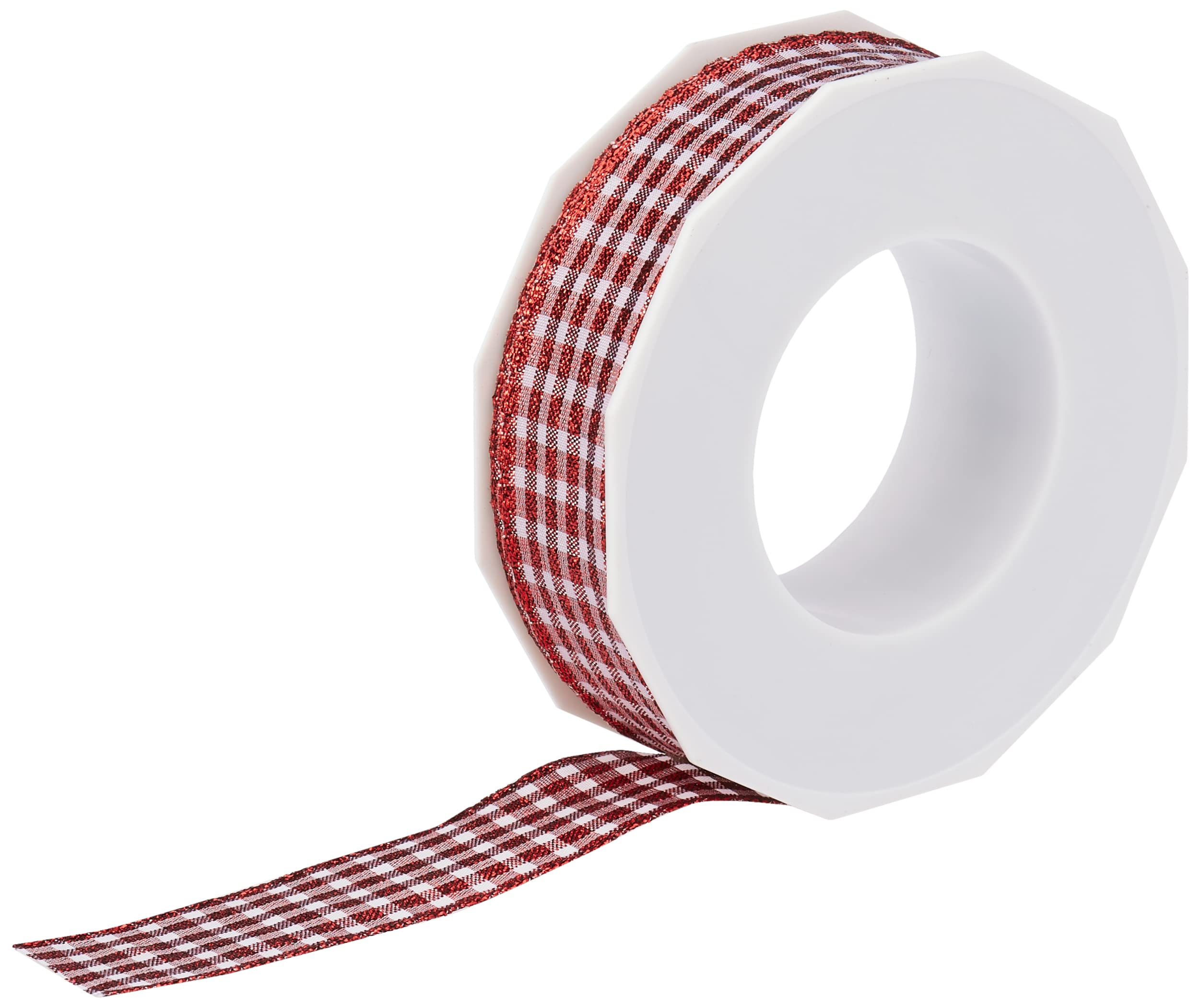 Ruban Métallique Vichy Rouge et Blanc 25 mm x 20 m pour Décorations