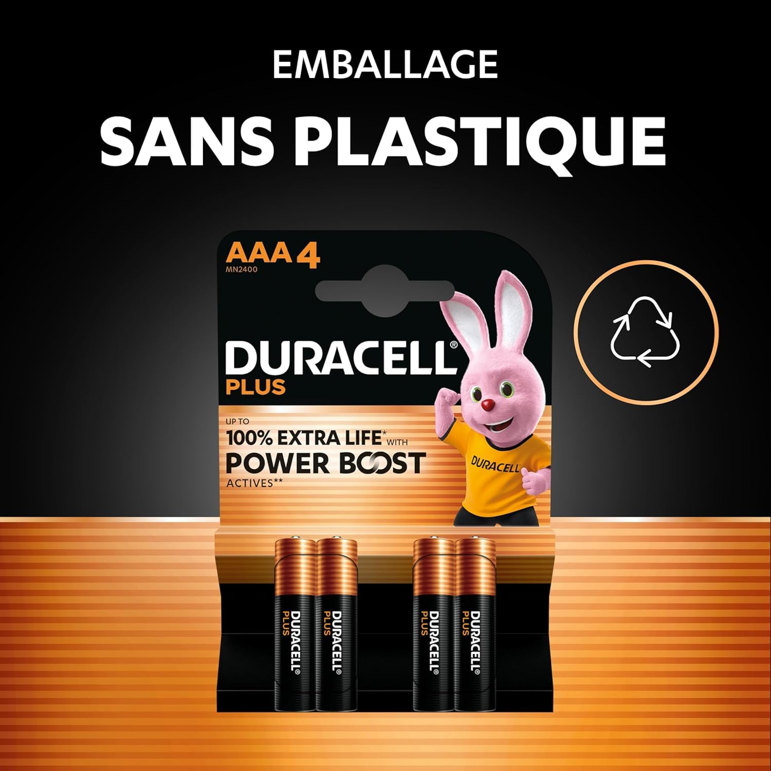 DURACELL Plus Piles AAA (Lot de 24) – Piles Alcalines 1,5 V–Durent jusqu’à 100 % plus longtemps grâce aux Actifs POWER BOOST–Fiable pour vos Appareils du Quotidien–Emballage 0 % Plastique– MN2400