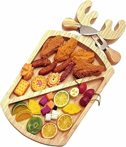 Miniatura 9 de Plato de bambú para servir múltiples espacios platos de bambú reutilizables juego de tablas de embutidos con cuchillo y tenedor fruta pan plato de