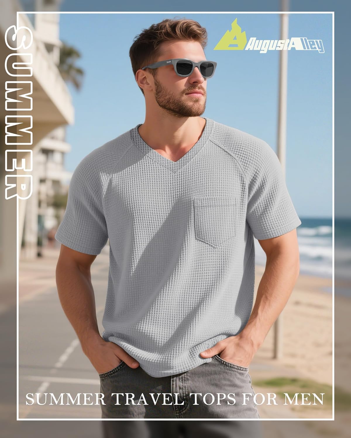 3 Pack Big and Tall Men's V Neck T-Shirts Waffle Knit Short Sleeve Basic Plus Size Tee Casual Top with Pocket - Image 2