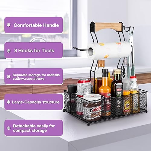 Miniatura 4 de Organizador ajustable para barbacoa, organizador de condimentos de picnic, organizador grande para utensilios de parrilla con soporte para toallas
