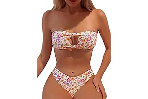 Women's 2 Piece Bandeau Strapless Tube Top Cut-Out Bikini Set