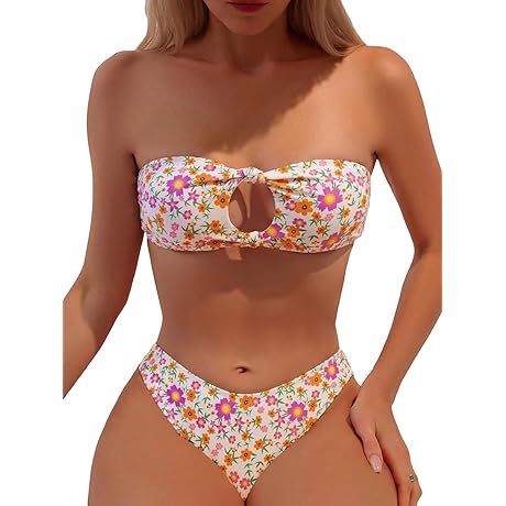 Women's 2 Piece Bandeau Strapless Tube Top Cut-Out Bikini Set