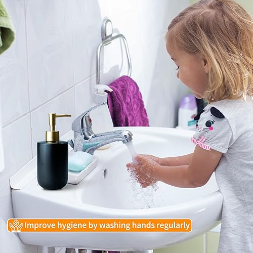 Miniatura 3 de Dispensador de jabón de manos, dispensador de jabón de cerámica negro mate de 14 onzas con 2 bombas inoxidables, dispensador de jabón líquido