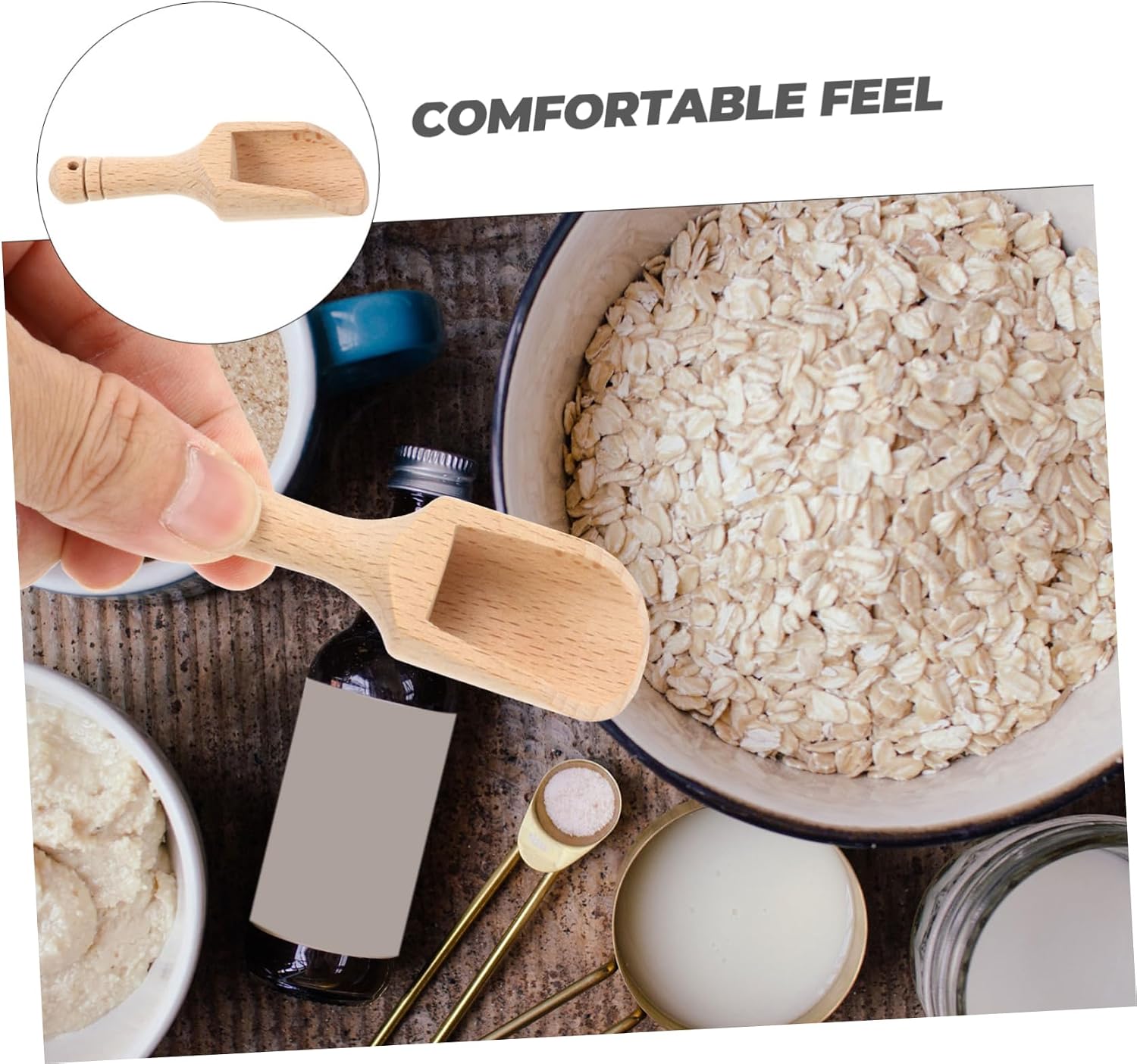 DECHOUS 4pcs Wooden Tea Scoop Natural Beechwood Tea Spoons for Salt and Spices for Houses Restaurants and Home Use Rustic Kitchen Utensils