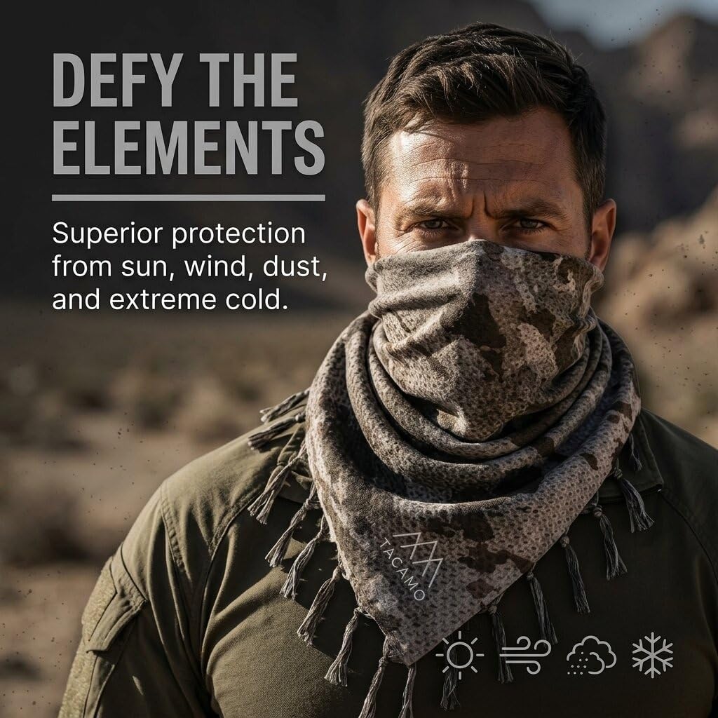 Shrowd Camo Shemagh – Oversized 44x44 Tactical Scarf | 80/20 Performance Blend | Military Camouflage Keffiyeh