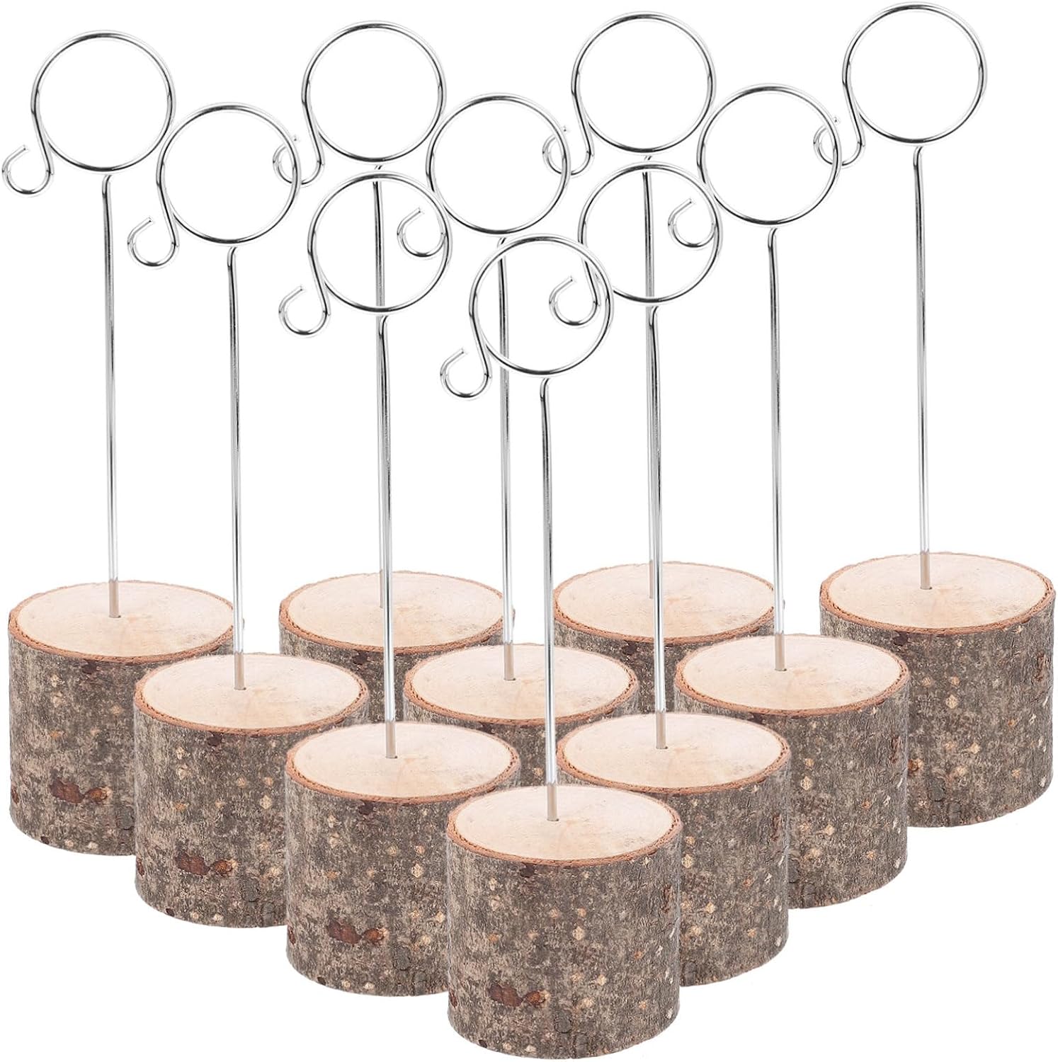 10pcs Wooden Base Memo Clips for Photos Name Cards Rustic Table Holders Place Card Holders Decorative Stands for Weddings Events