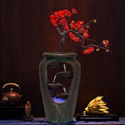 Miniatura 8 de Fuente de agua de mesa para interiores con bomba automática, cascada iluminada, fuentes de agua para interiores para amigos o familiares, decoración