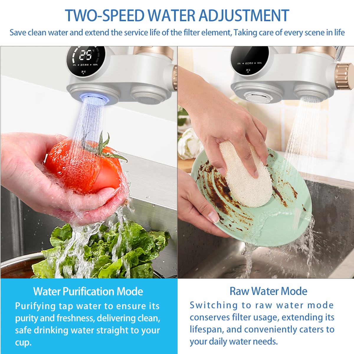 Faucet Water Purifier, Suitable for Sink faucets, Kitchens, bathrooms, Powerful Filtration, LED Display, Reduce Lead, Chlorine, Heavy Metal