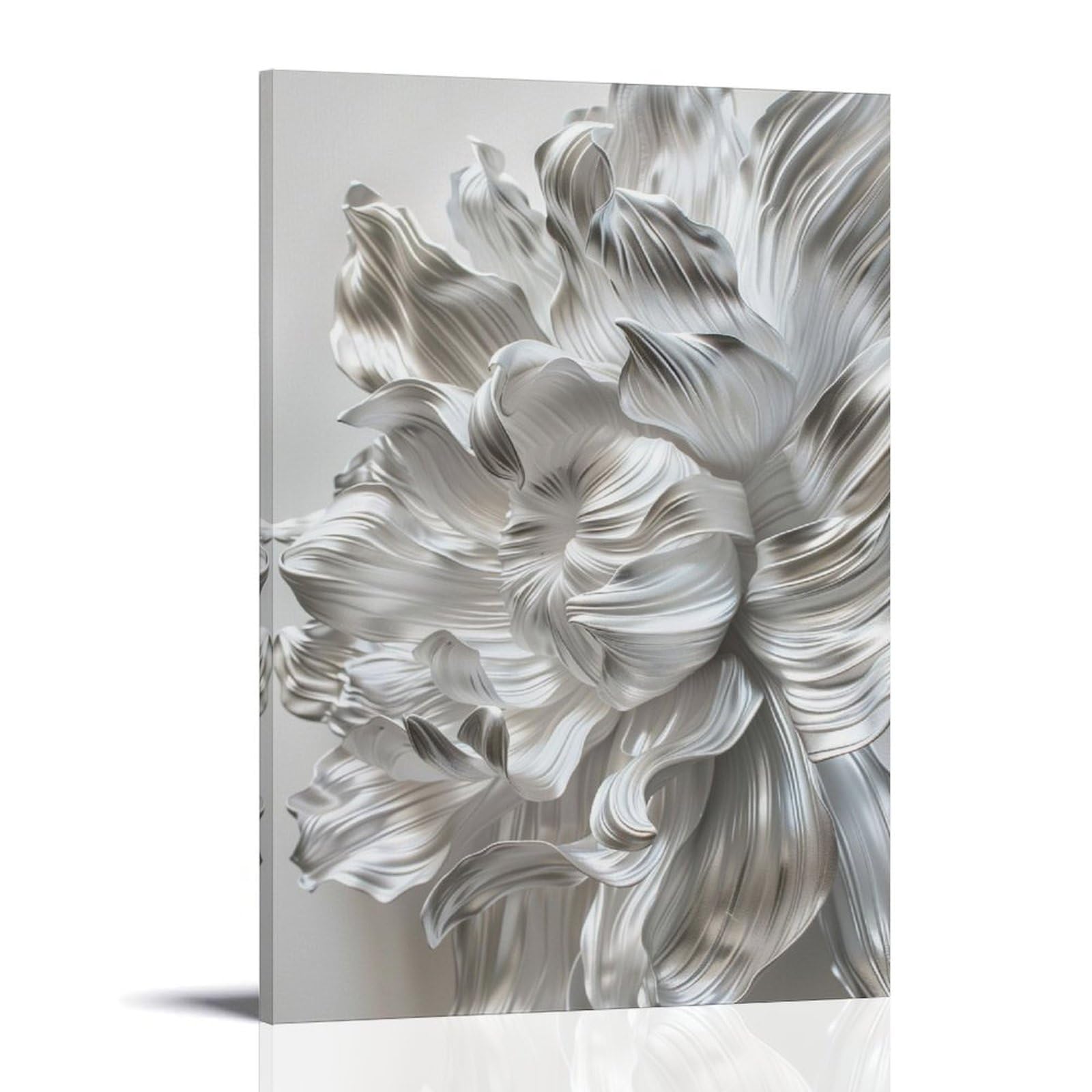 Fyfmushe Retro Flowers Canvas Wall Art Paintings Modern Silver Abstract Textured Pictures On Canvas Prints Framed Ready To Hang Artwork For Bedroom Home Decor 16X24inch(40X60cm)