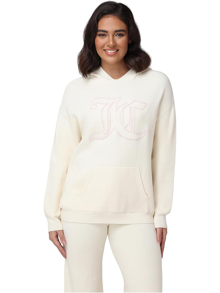 White Juicy Couture Drop Shoulder Hoodie With Jc Embroidery