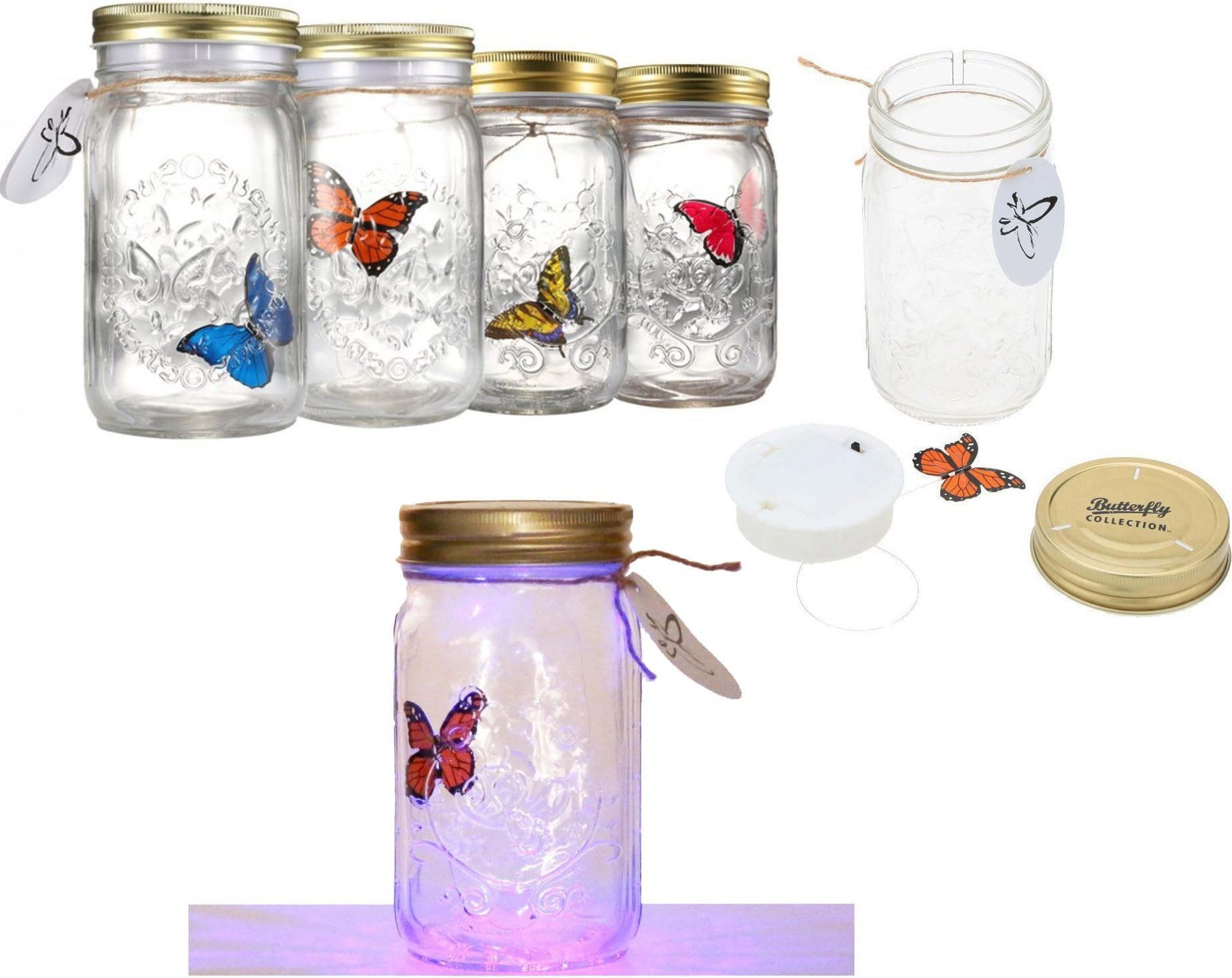 HTUK Butterfly in A Jar LED Lamp Butterfly Jar Electronic Butterfly in A Jar Romantic Glass Light Children Gift Decoration Present ®