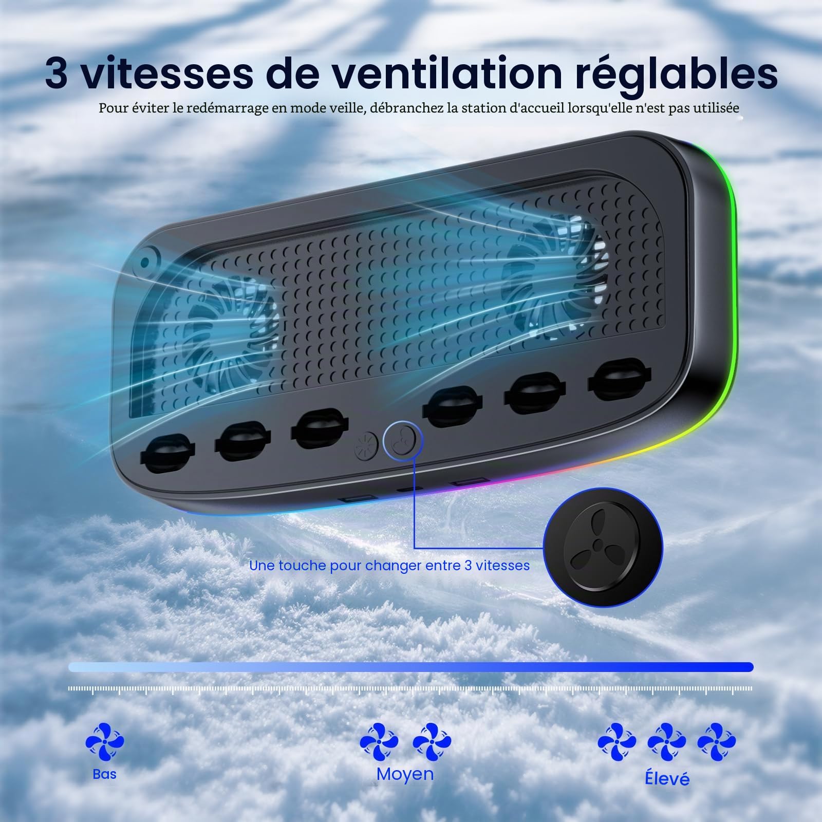NEWDERY Ventilateur de refroidissement pour Nintendo Switch 2 Dock avec double ventilateur, 3 vitesses réglables, mode RVB, 6 emplacements pour cartes et 3 ports USB